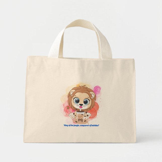 Bolso De Tela Diminuto Cita de león personalizado bebiendo té bobba (Frente)