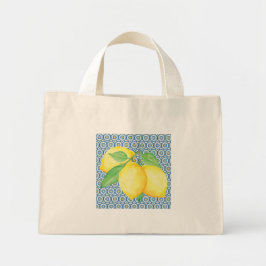 Bolso De Tela Diminuto Colores de agua amarillos Lemons Azulejos mediterr