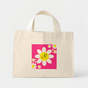 Bolso De Tela Diminuto Comprimido rosa y blanco Daisis Floral Single Inic
