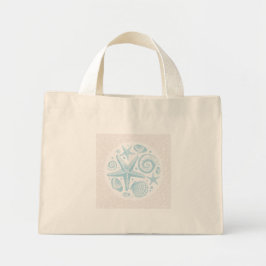 Bolso De Tela Diminuto Conchas marinas vintage sobre patrón de olas