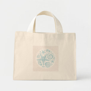 Bolso De Tela Diminuto Conchas marinas vintage sobre patrón de olas