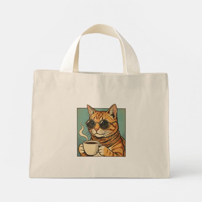 Bolso De Tela Diminuto Cool Cat Coffee Retro Style Design for Cat Lovers (Reverso)