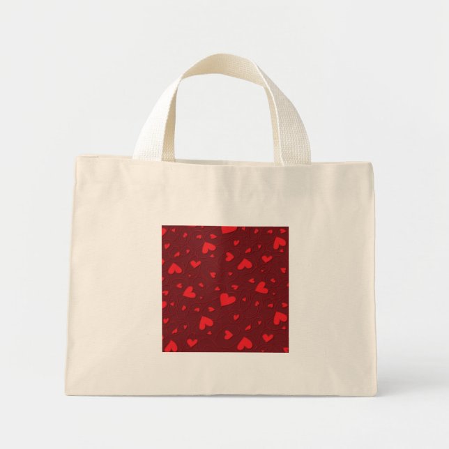 Bolso De Tela Diminuto Corazones rojos rizados (Frente)