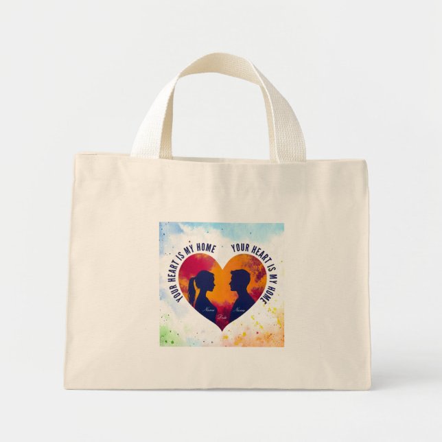 Bolso De Tela Diminuto Couple Silhouette Heart "Your Heart Is My Heart" (Frente)