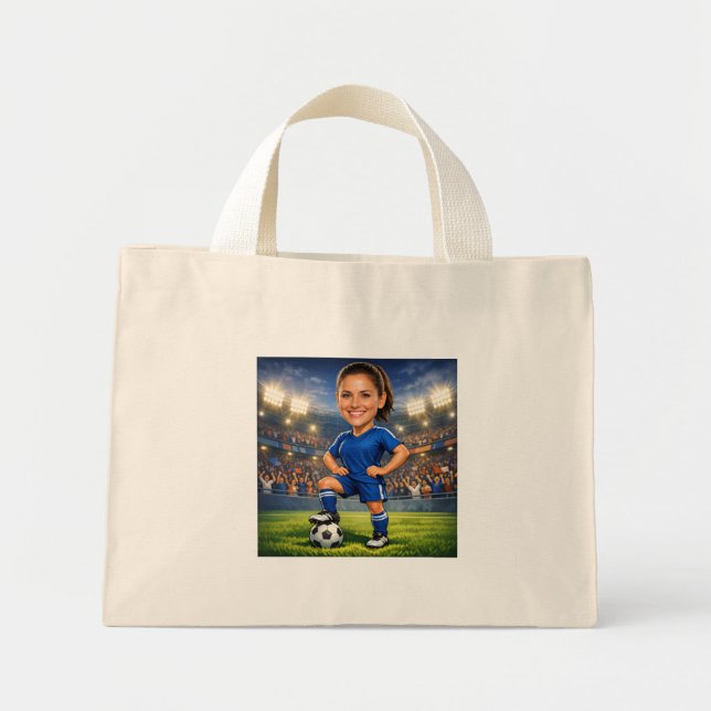 Bolso De Tela Diminuto Custom Photo-Face Soccer/Football Star Caricature  (Frente)