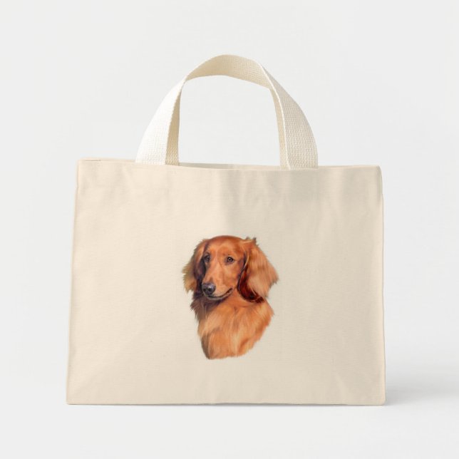 Bolso De Tela Diminuto Dachshund de cabello largo (Frente)