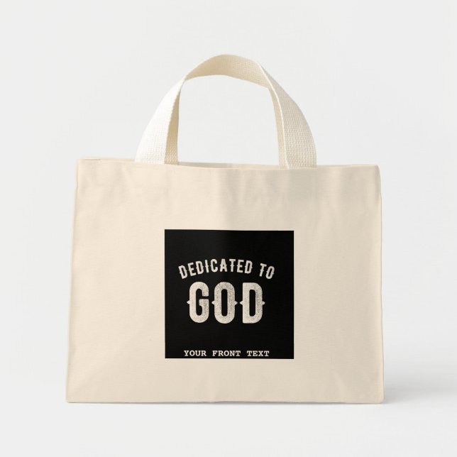 BOLSO DE TELA DIMINUTO DEDICADO A DIOS PERSONALIZABLE GUAY TEXTO BLANCO (Frente)