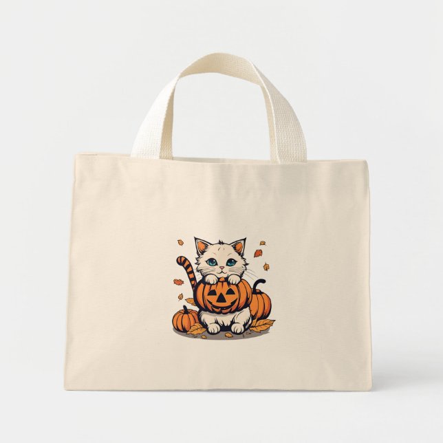 Bolso De Tela Diminuto Diseño de gatos de Halloween (Frente)
