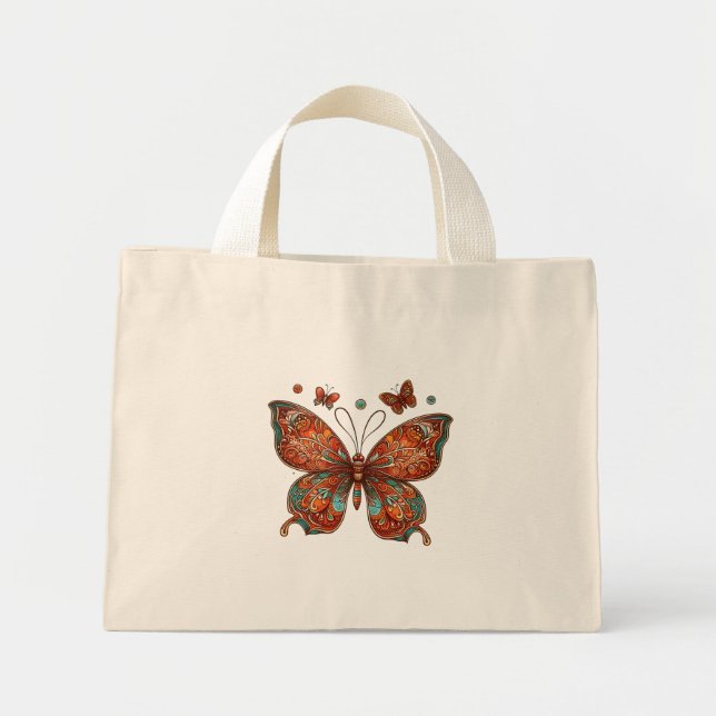 Bolso De Tela Diminuto Diseño de mariposa naranja (Frente)