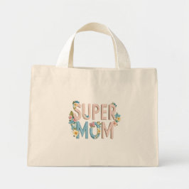 Bolso De Tela Diminuto Diseño de texto floral de Super Mom