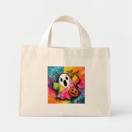 Bolso De Tela Diminuto Dulce Fantasma de Parche Colorido Arte de Salpicad