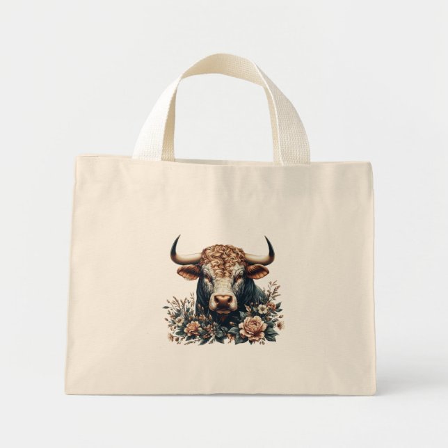 Bolso De Tela Diminuto El toro majestuoso en flor (Frente)