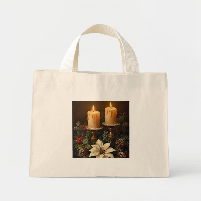 Bolso De Tela Diminuto Elegant candle  holly pine warm rustic christmas (Frente)