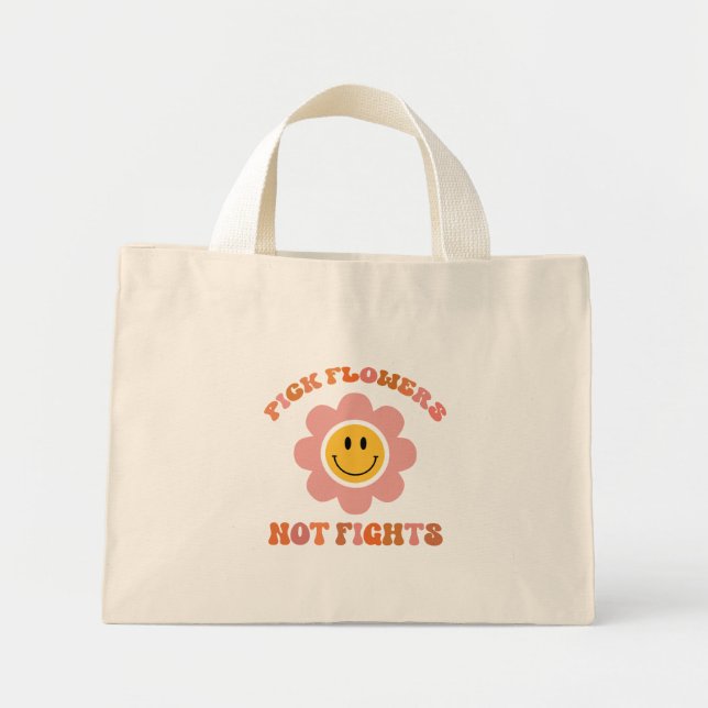 Bolso De Tela Diminuto Elige Flores, No Peleas. Boho Daisy (Frente)