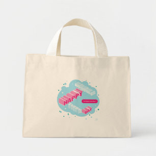Bolso De Tela Diminuto Felices fiestas, azules y rosas
