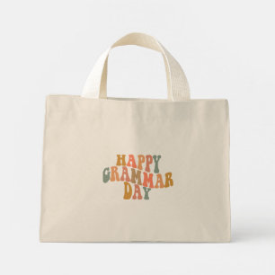 Bolso De Tela Diminuto Feliz Día de la Gramática Retro Wavy