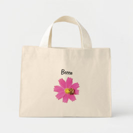 Bolso De Tela Diminuto Flor de cosmos rosa vivo con abeja personalizada