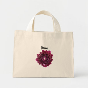 Bolso De Tela Diminuto Flor de Dahlia púrpura profunda personalizada