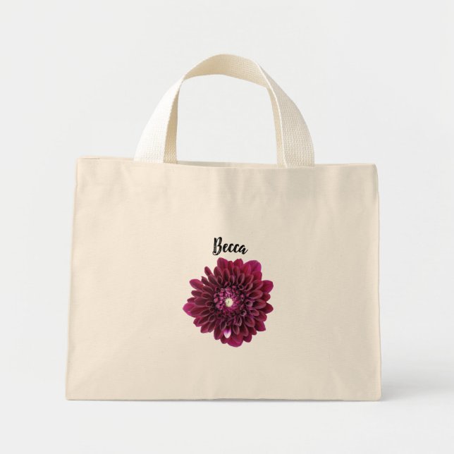 Bolso De Tela Diminuto Flor de Dahlia púrpura profunda personalizada (Frente)
