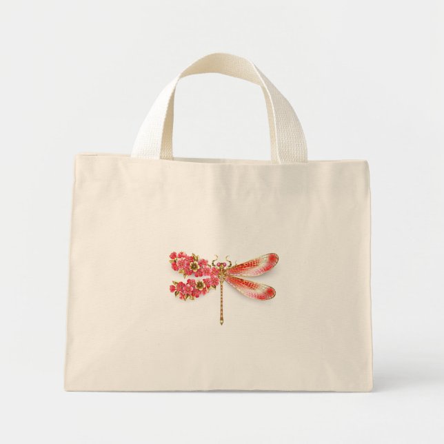 Bolso De Tela Diminuto Flor libélula con sakura de joyas (Frente)