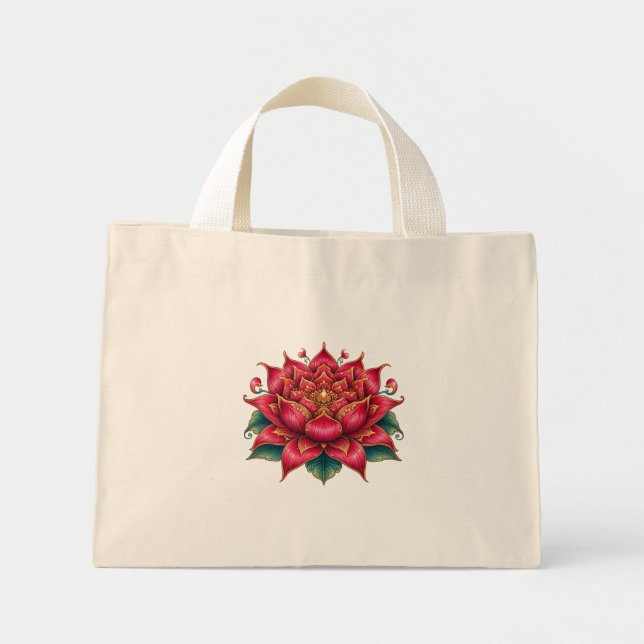 Bolso De Tela Diminuto Flor roja tailandesa, arte tailandés, diseño taila (Frente)