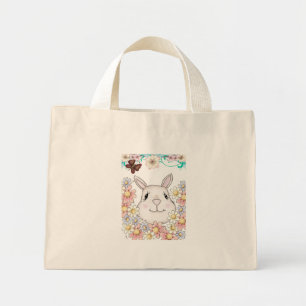 Bolso De Tela Diminuto Flores y mariposas de conejo conejo