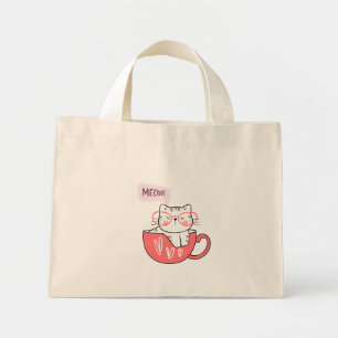 Bolso De Tela Diminuto gato maullar en una taza