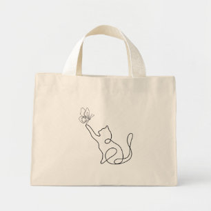 Bolso De Tela Diminuto Gato pequeño divertido y lindo juega con una marip