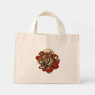 Bolso De Tela Diminuto Grito Carmesí — Arte de Tigre Inspirado en Japonés