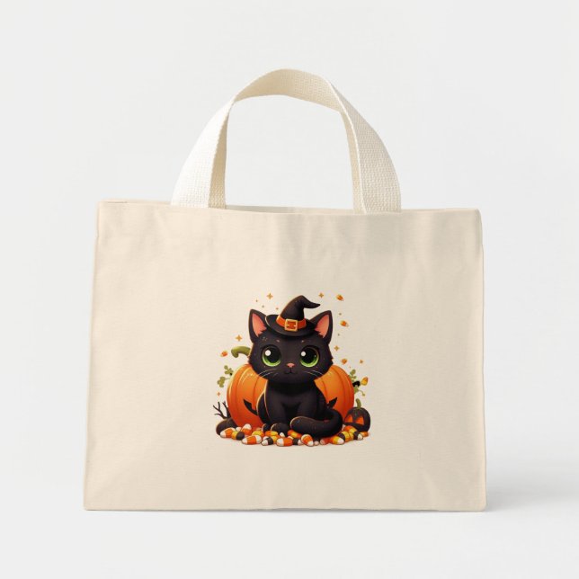 Bolso De Tela Diminuto Halloween del gato negro (Frente)