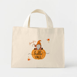 Bolso De Tela Diminuto Hello Fall Gnome On Pumpkin Tote Bag