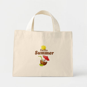 Bolso De Tela Diminuto Hola Verano Amarillo Sol Coco Paraguas Rojo
