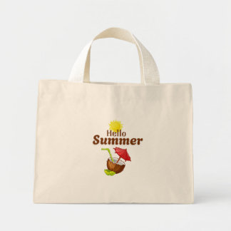 Bolso De Tela Diminuto Hola Verano Amarillo Sol Coco Paraguas Rojo