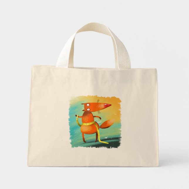 Bolso De Tela Diminuto Ilustracion de acuarela artesanal Funny Fox (Frente)