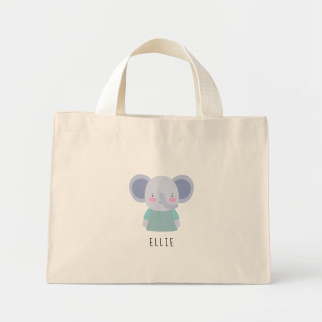 Bolso De Tela Diminuto Ilustracion elefante lindo - Personalizable (Frente)