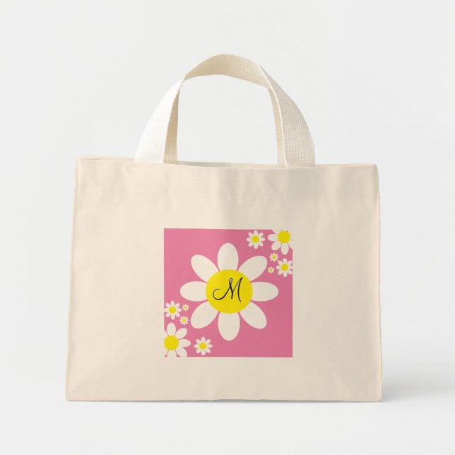 Bolso De Tela Diminuto Inauguración floral ligera rosa y blanca (Frente)