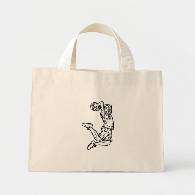 Bolso De Tela Diminuto Jugador de baloncesto Haciendo Slam Dunk Dark Desi (Frente)