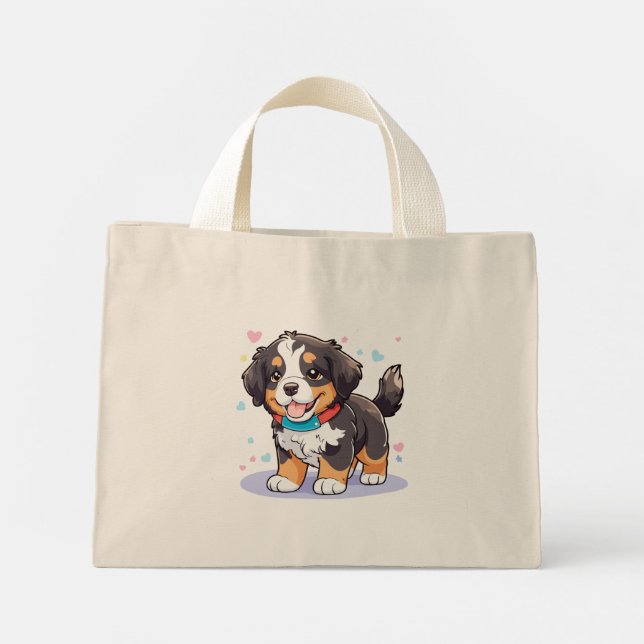 Bolso De Tela Diminuto Kawaii Bernese Puppy, Cute Berner Pup (Reverso)