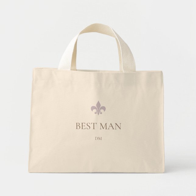 Bolso De Tela Diminuto Lavender Fleur de Lis Best Man Inicial (Frente)