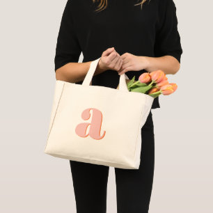 Bolso De Tela Diminuto Letra retro monogramada del Naranja rosa pastel