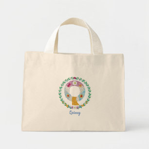 Bolso De Tela Diminuto Letras florales "Q" iniciales con nombre personali