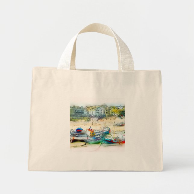BOLSO DE TELA DIMINUTO LOS BARCOS COMO PINTURA (Frente)