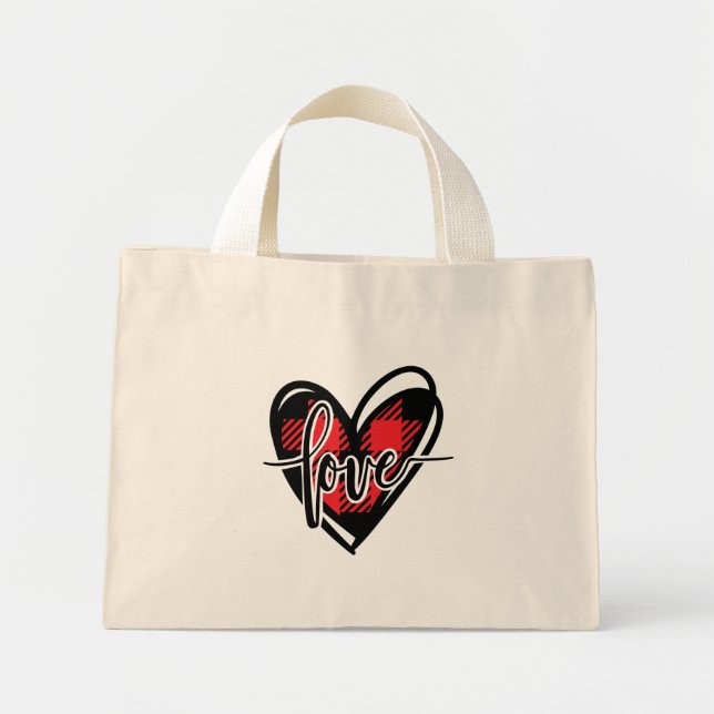 Bolso De Tela Diminuto LOVE HEART Buffalo plaid (Frente)