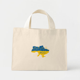 Bolso De Tela Diminuto Mapa de Ucrania con girasol y bandera ucraniana