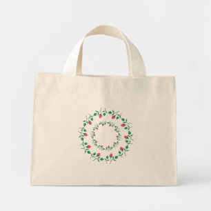 Bolso De Tela Diminuto Marco redondo floral con flores rosadas