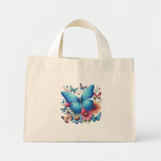 Bolso De Tela Diminuto Mariposa azul elegante (Frente)