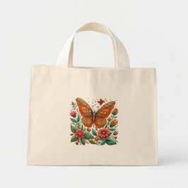 Bolso De Tela Diminuto mariposa naranja con flores