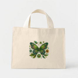 Bolso De Tela Diminuto Mariposa verde floral