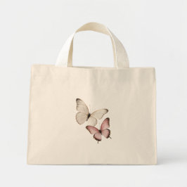 Bolso De Tela Diminuto Mariposas blancas elegantes y rosadas