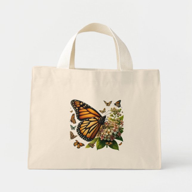 Bolso De Tela Diminuto Mariposas monarcas Salvando Petales de flores (Frente)